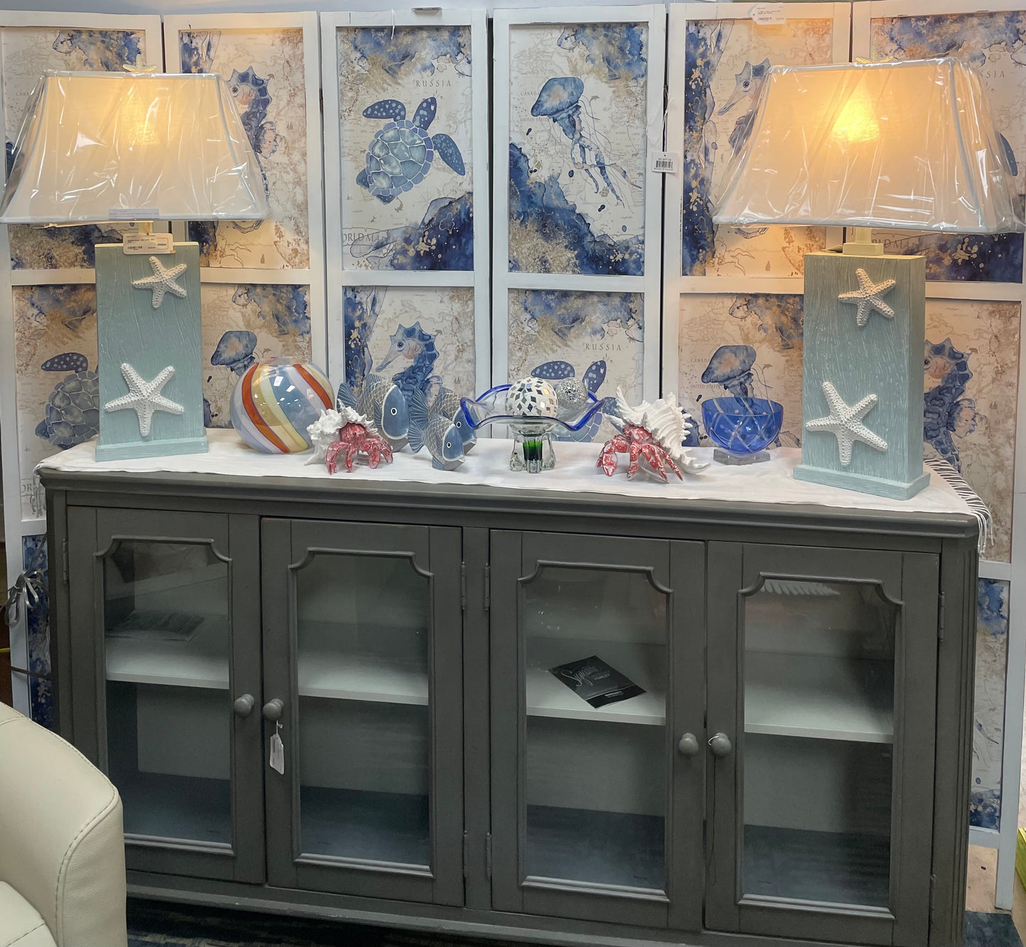 Pair of Starfish Wood Table Lamps