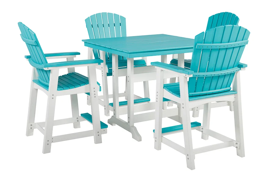 Eisely Outdoor Counter Height Table and 4 Barstools