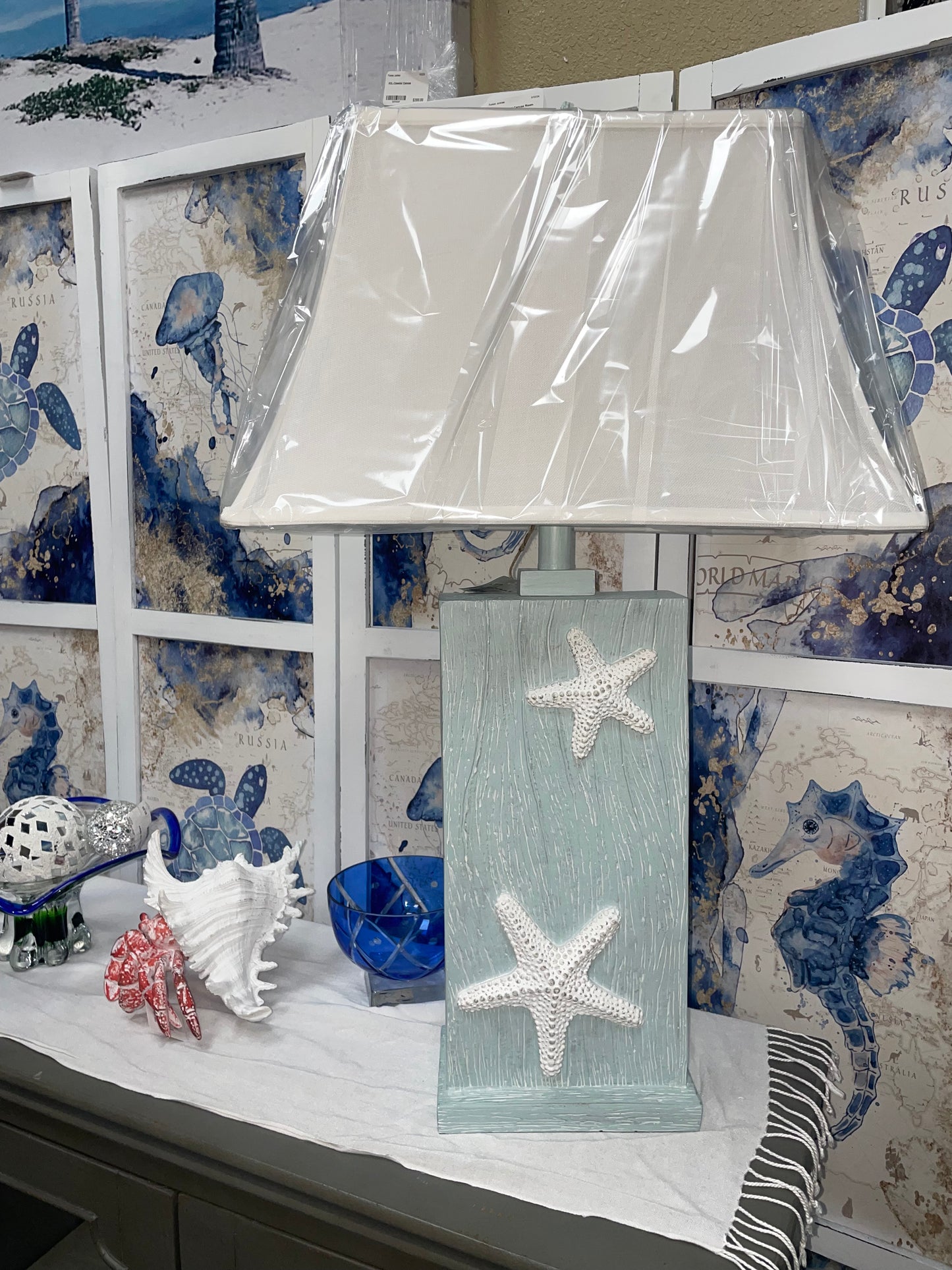 Pair of Starfish Wood Table Lamps