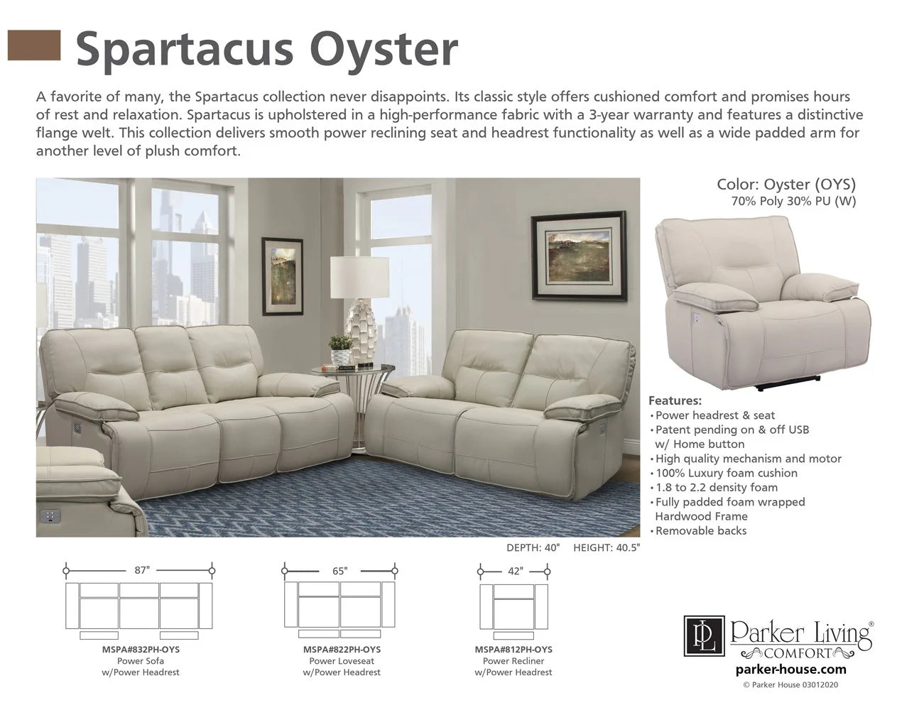Parker House Spartacus Oyster Power Recliner