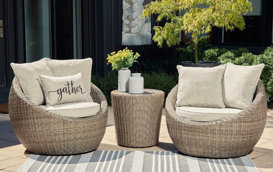 Danson Swivel Outdoor Lounge Chairs with End Table