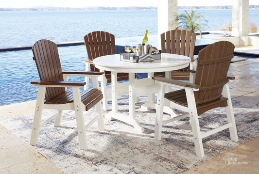 Ashley Crescent Luxe Genesis Bay Brown And White Outdoor Dining Poly Patio Set