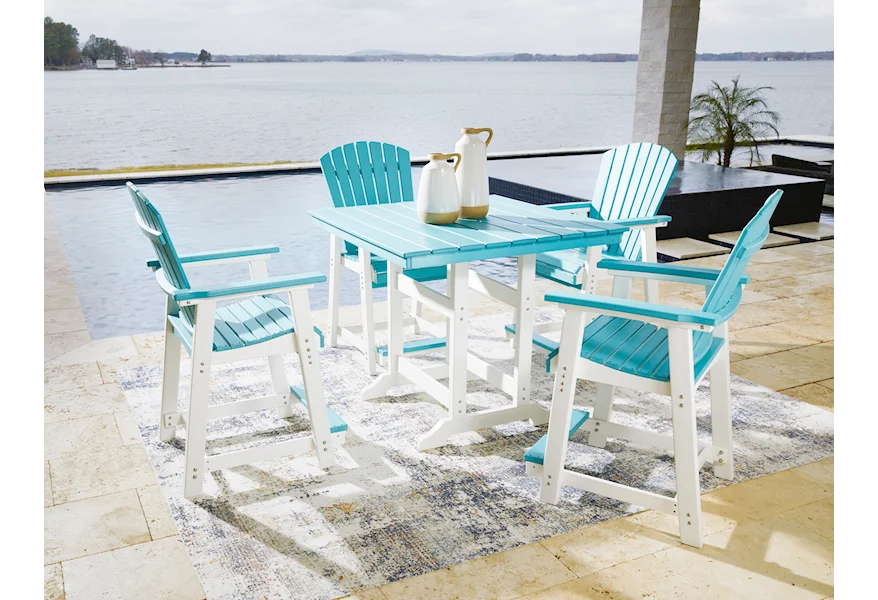 Eisely Outdoor Counter Height Table and 4 Barstools
