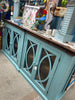 New Crescent Moon 4 Door Teal and Brown Console Cabinet