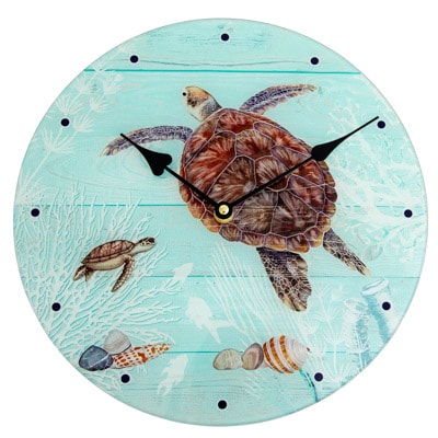 NEW Coastal Glass Clock Sea Turtles