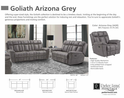 Parker House Goliath - Arizona Grey Manual Loveseat & Sofa