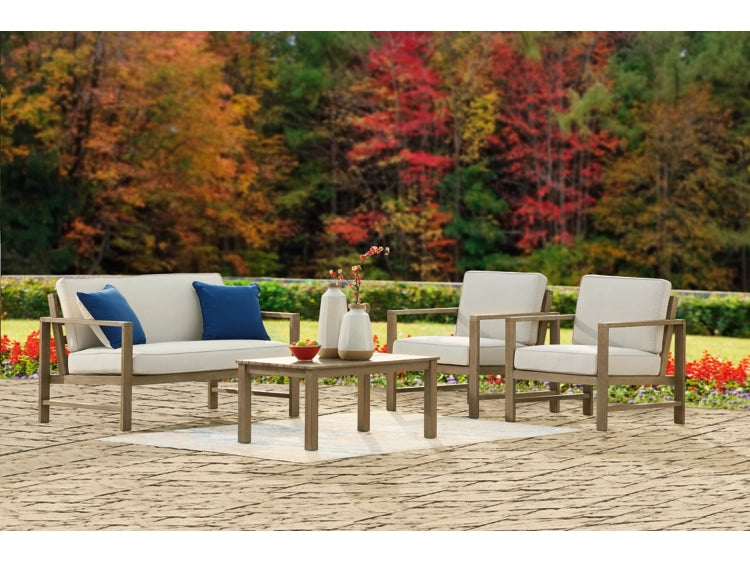 Fynnegan Outdoor Loveseat and 2 Chairs with Coffee Table