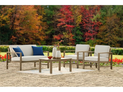 Fynnegan Outdoor Loveseat and 2 Chairs with Coffee Table