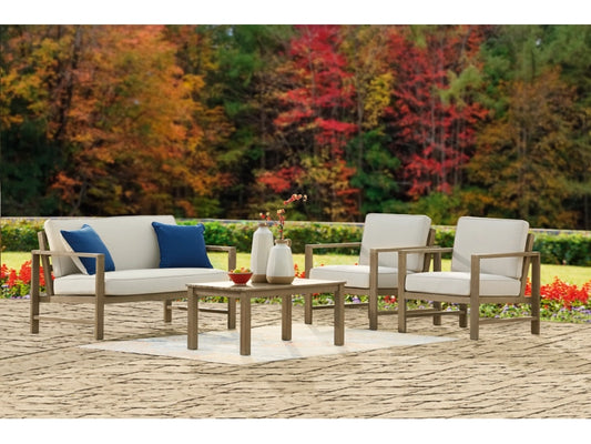 Fynnegan Outdoor Loveseat and 2 Chairs with Coffee Table