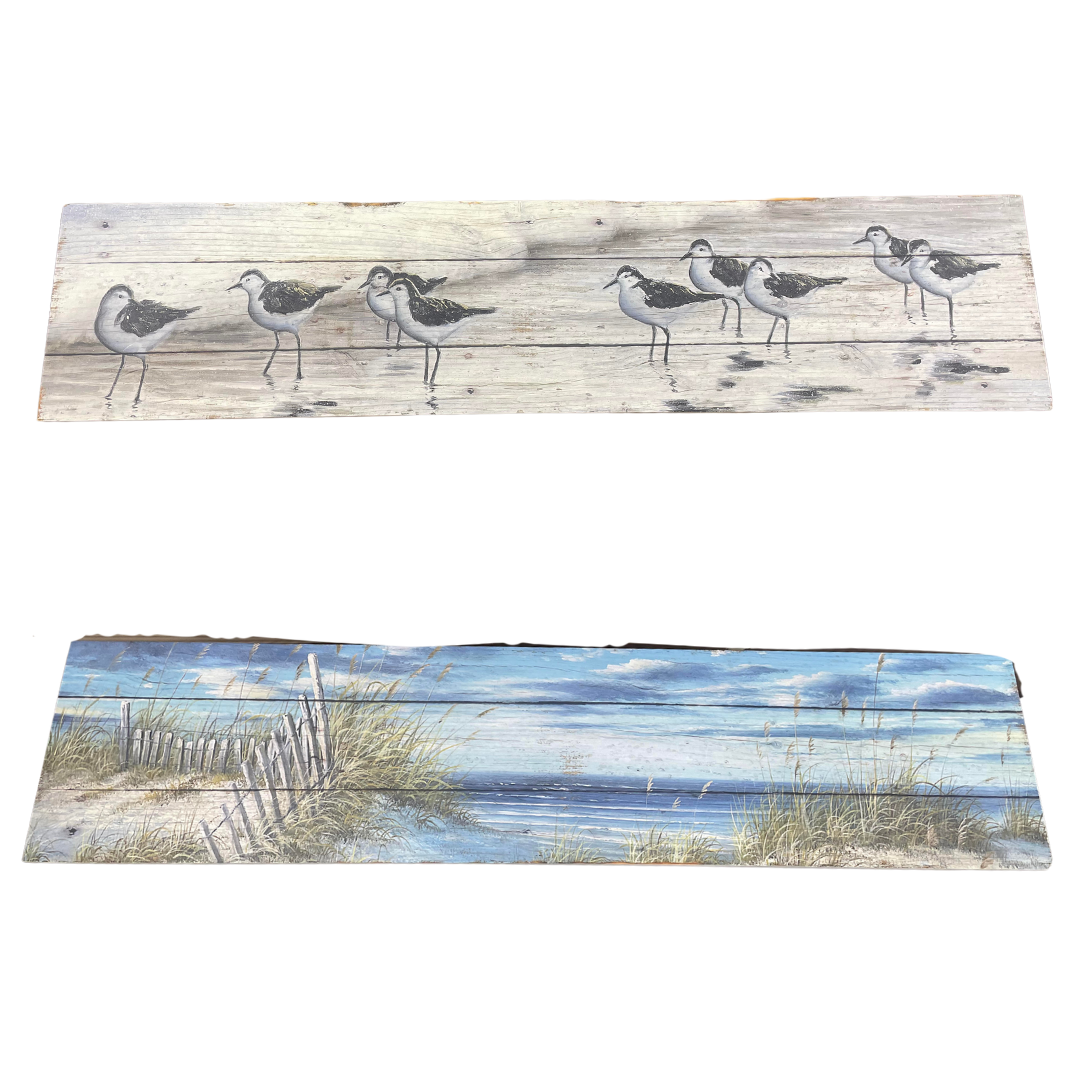 Coastal Print Bench with 3 Baskets