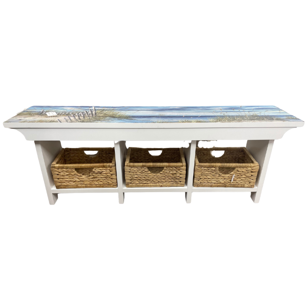 Coastal Print Bench with 3 Baskets