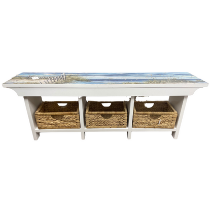 Coastal Print Bench with 3 Baskets