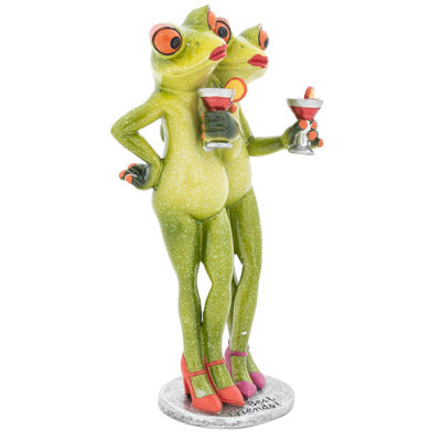 Two Lady Frogs Holding Cocktails