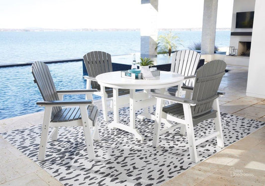 Ashley Crescent Luxe Transville Grey And White Outdoor Dining Poly Patio Set