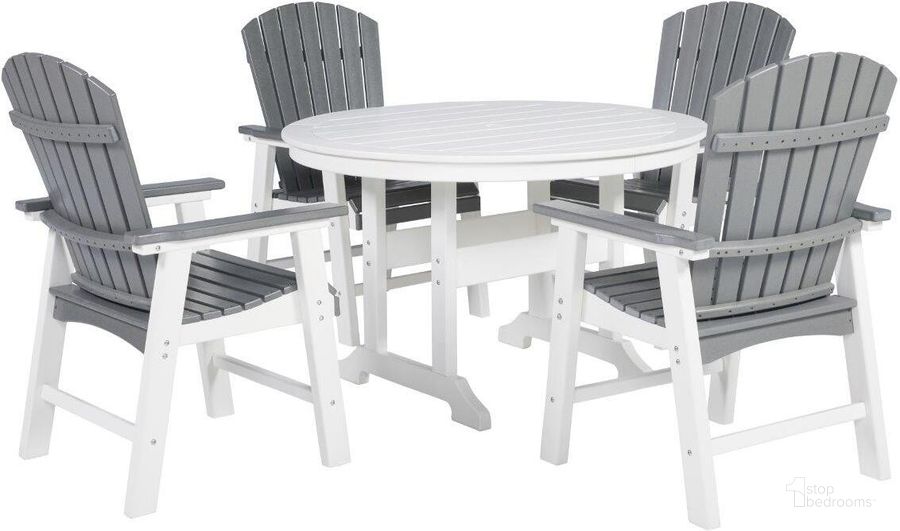 Ashley Crescent Luxe Transville Grey And White Outdoor Dining Poly Patio Set