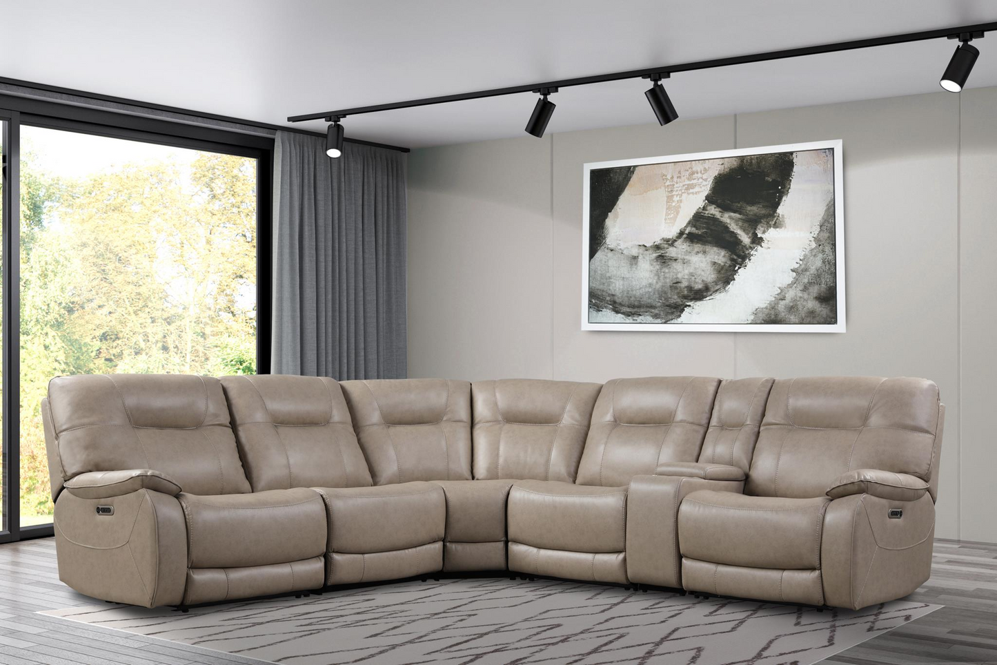 Parker House Axel - Parchment 6 Modular Piece Power Reclining Sectional With Power Adjustable Headrests