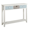 48" White and Glacier Blue 2 Drawer 1 Basket Console