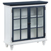 34" Navy and White Two Glass Doors Cabinet