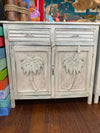 Carved Palm Tree Two Door Console Cabinet with 2 Drawers