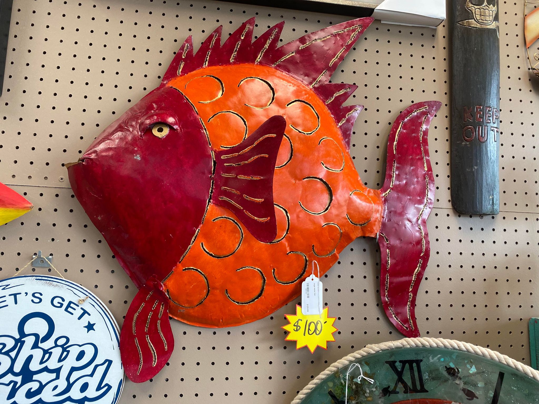 Large Red Metal Fish Wall Decor