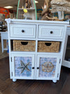 New White Console With Seagrass Baskets